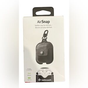 NEW Twelve South AirSnap AirPods Black Grand Leather Case w/Clip